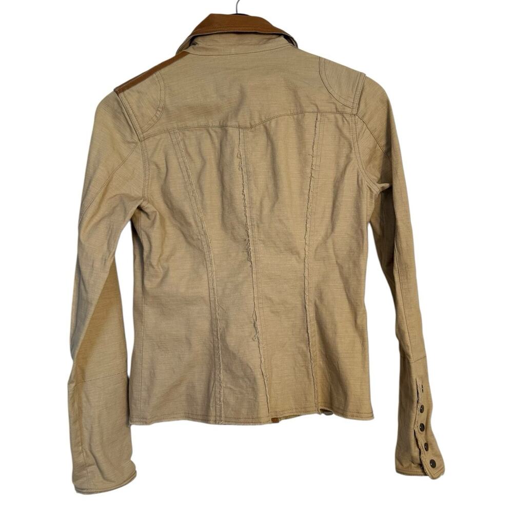 Jakett New York Khaki Utility Jacket Leather Trim Women’s XS Snap Button - Picture 3 of 10